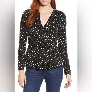 Polka Dot Faux Wrap Peplum